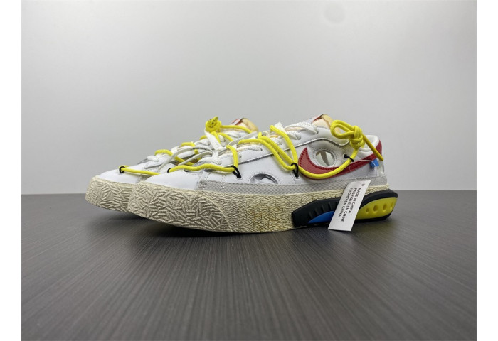 ow x nike blazer low in white and university red dh7863-100