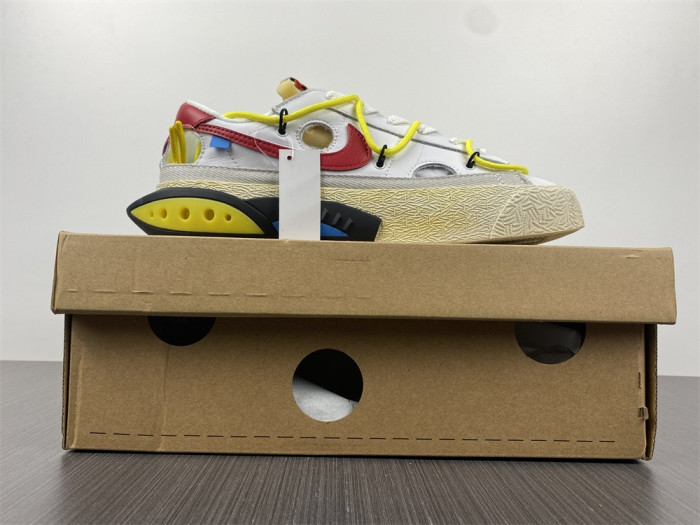 ow x nike blazer low in white and university red dh7863-100