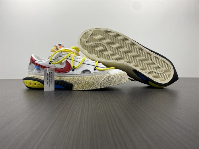 ow x nike blazer low in white and university red dh7863-100