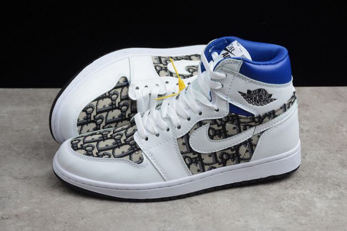 new arrive air jordan 1 high white blue black 553668-100