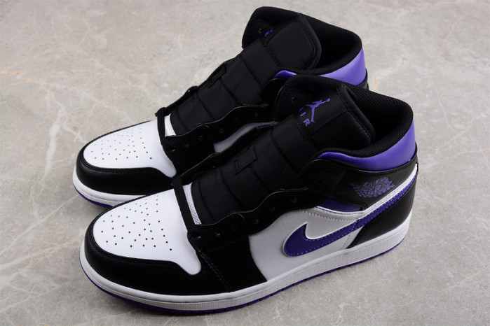 jordan 1 mid white black purple - 554724-095