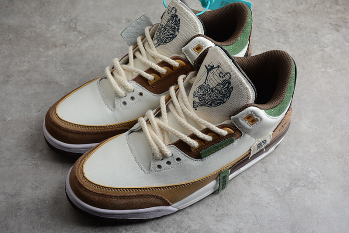 air jordan 3 retro se white dark brown green shoes   398614-500