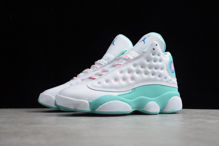 jordan 13 retro white soar green pink (gs)  439358-100