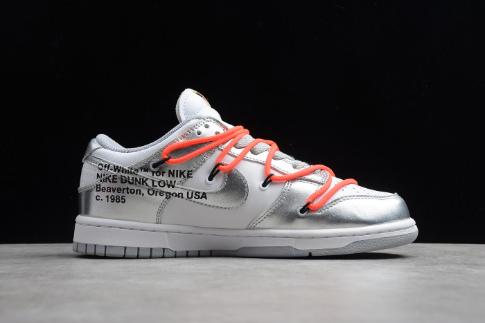 ow x nike sb dunk low lthr ow silver white red ct0856-800